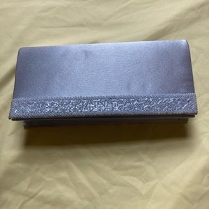 Bijoux Terner Small Silver Clutch Purse with Shoulder Strap and Beaded Front.